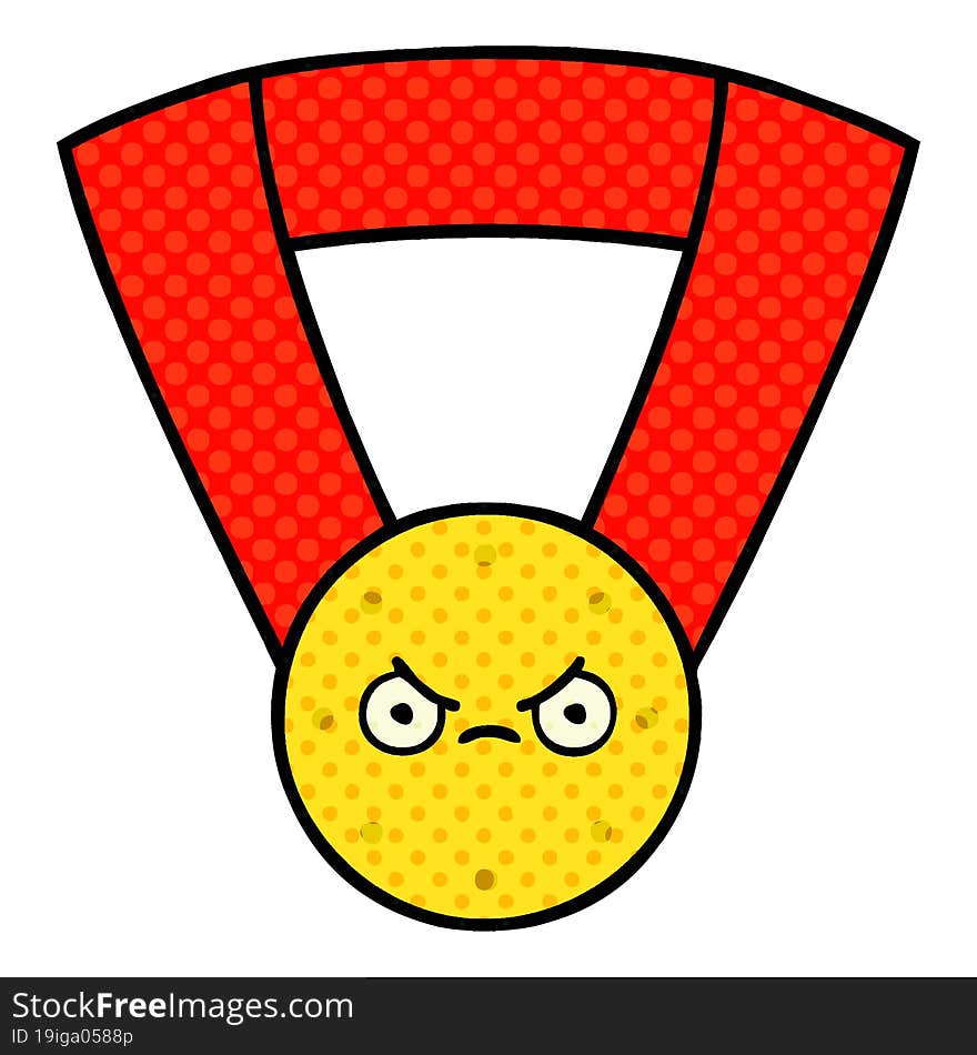 comic book style cartoon of a gold medal