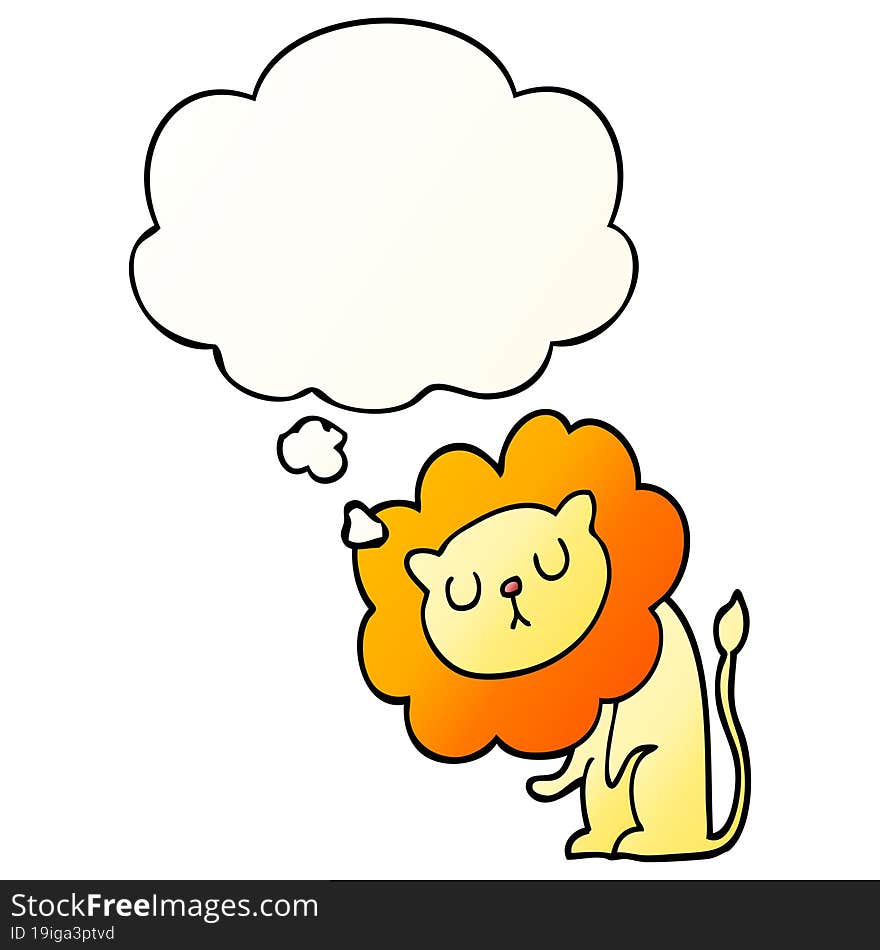 cute cartoon lion and thought bubble in smooth gradient style