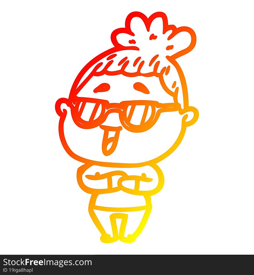 warm gradient line drawing cartoon happy woman wearing spectacles