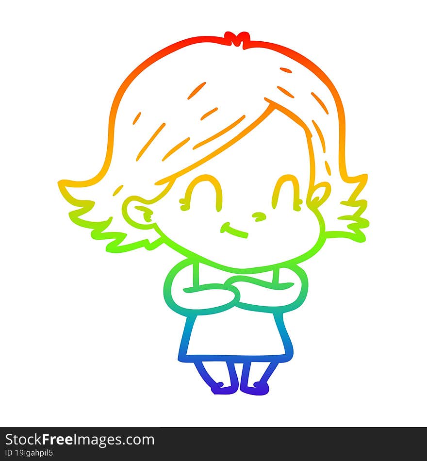 rainbow gradient line drawing of a cartoon friendly girl