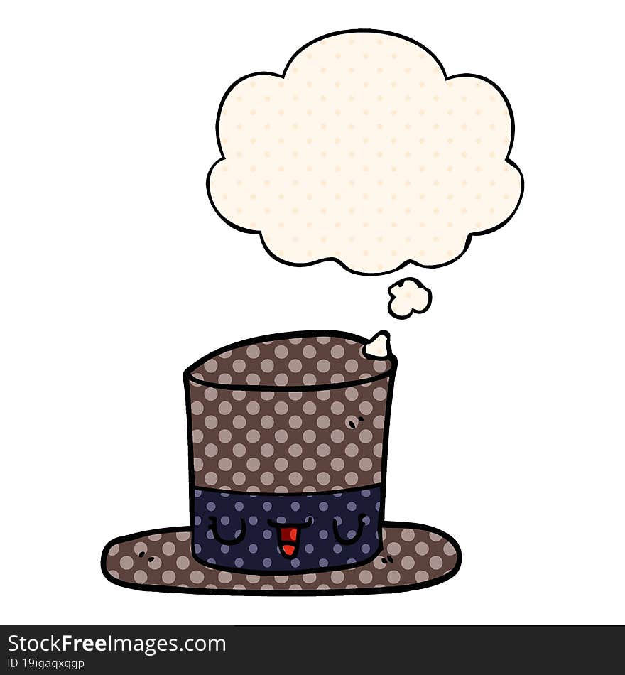 cartoon top hat and thought bubble in comic book style