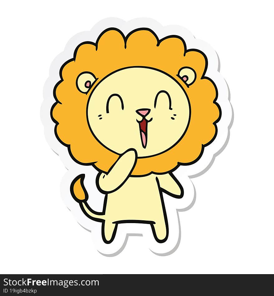 Sticker Of A Laughing Lion Cartoon