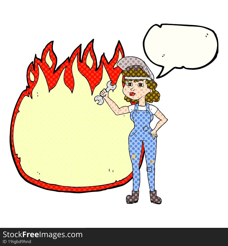 comic book speech bubble cartoon woman with spanner