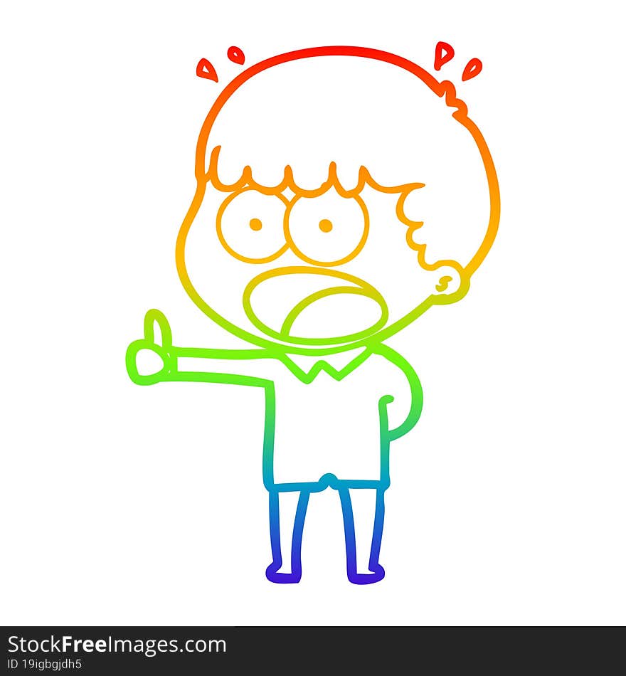 Rainbow Gradient Line Drawing Cartoon Shocked Man