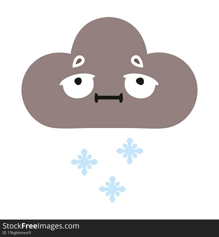 Flat Color Retro Cartoon Storm Snow Cloud