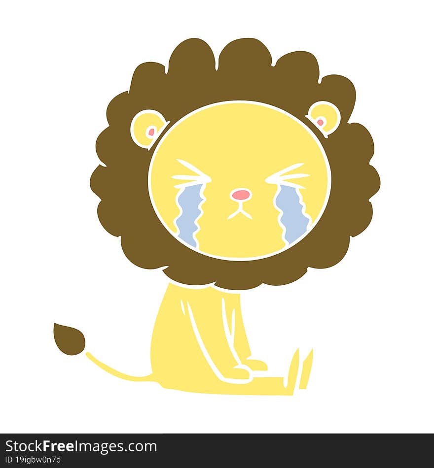 flat color style cartoon crying lion