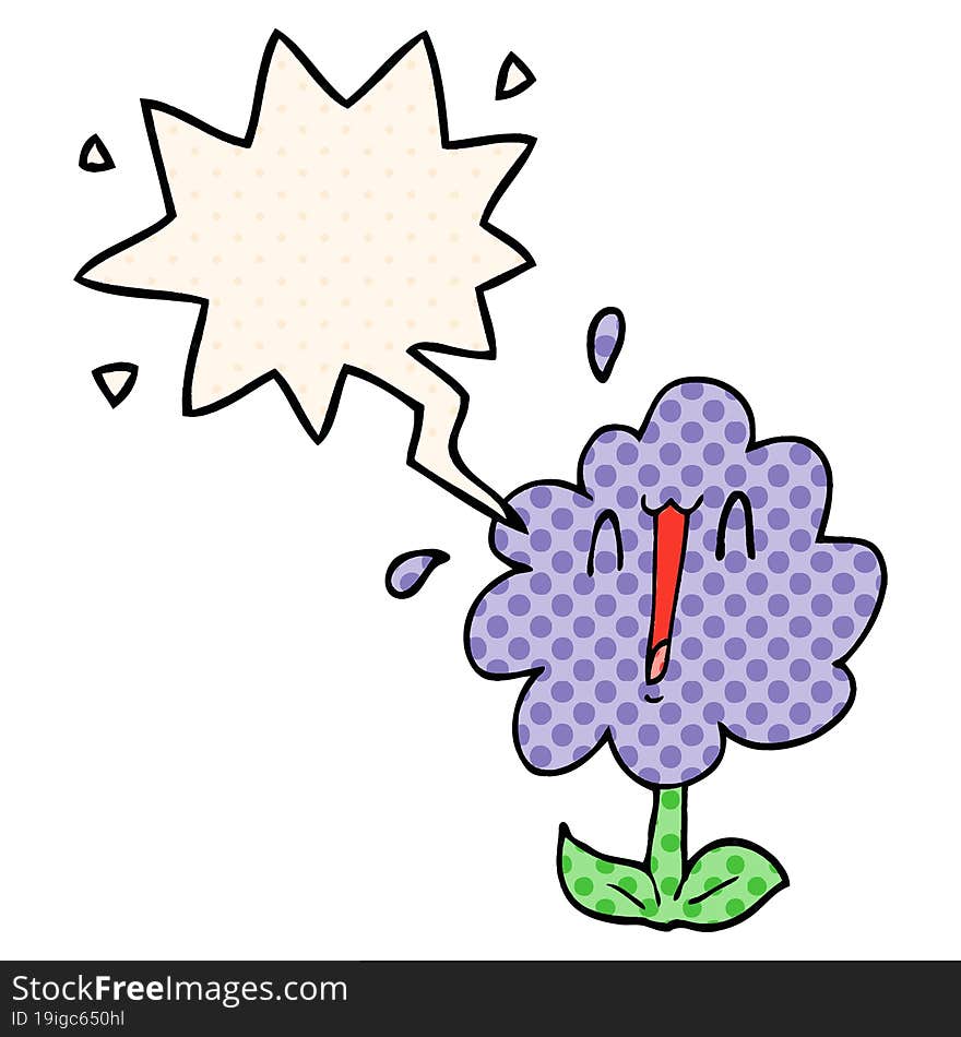 Cartoon Flower And Speech Bubble In Comic Book Style