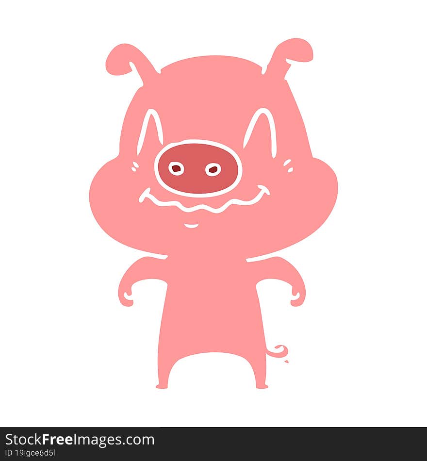 nervous flat color style cartoon pig