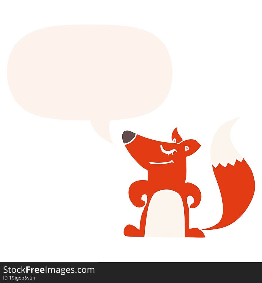 cartoon fox and speech bubble in retro style