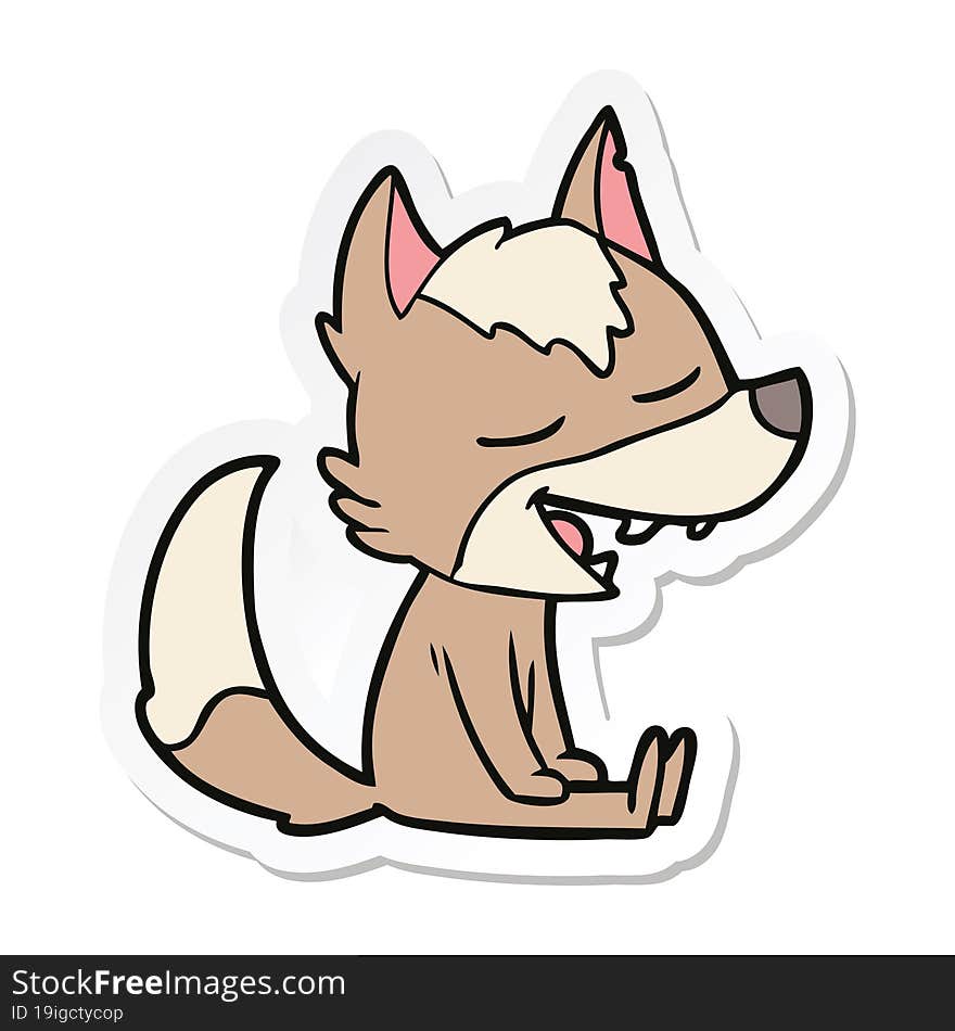 sticker of a cartoon wolf laughing