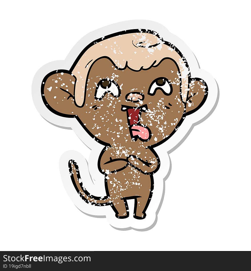 distressed sticker of a crazy cartoon monkey