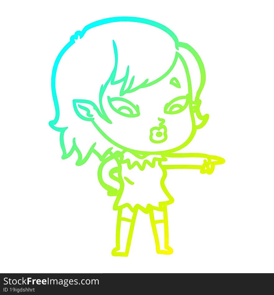 cold gradient line drawing of a cute cartoon vampire girl