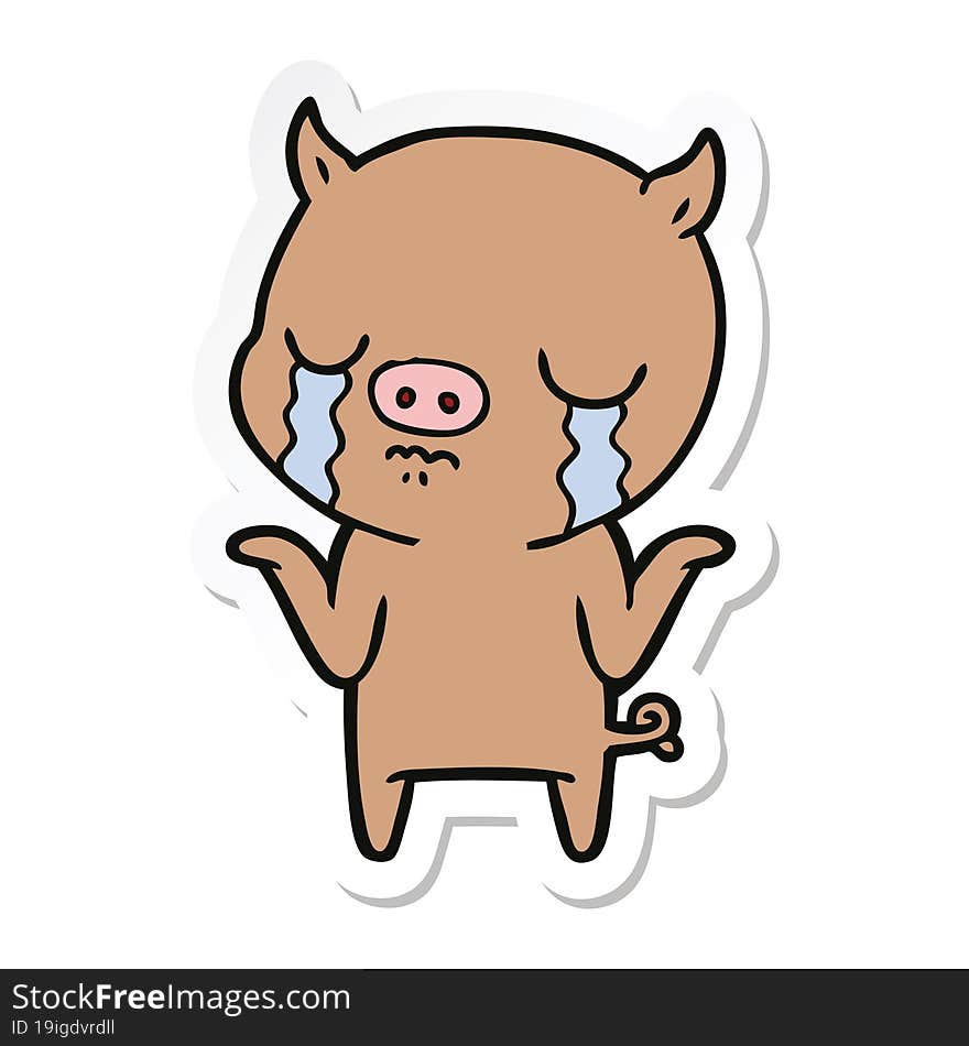 sticker of a cartoon pig crying