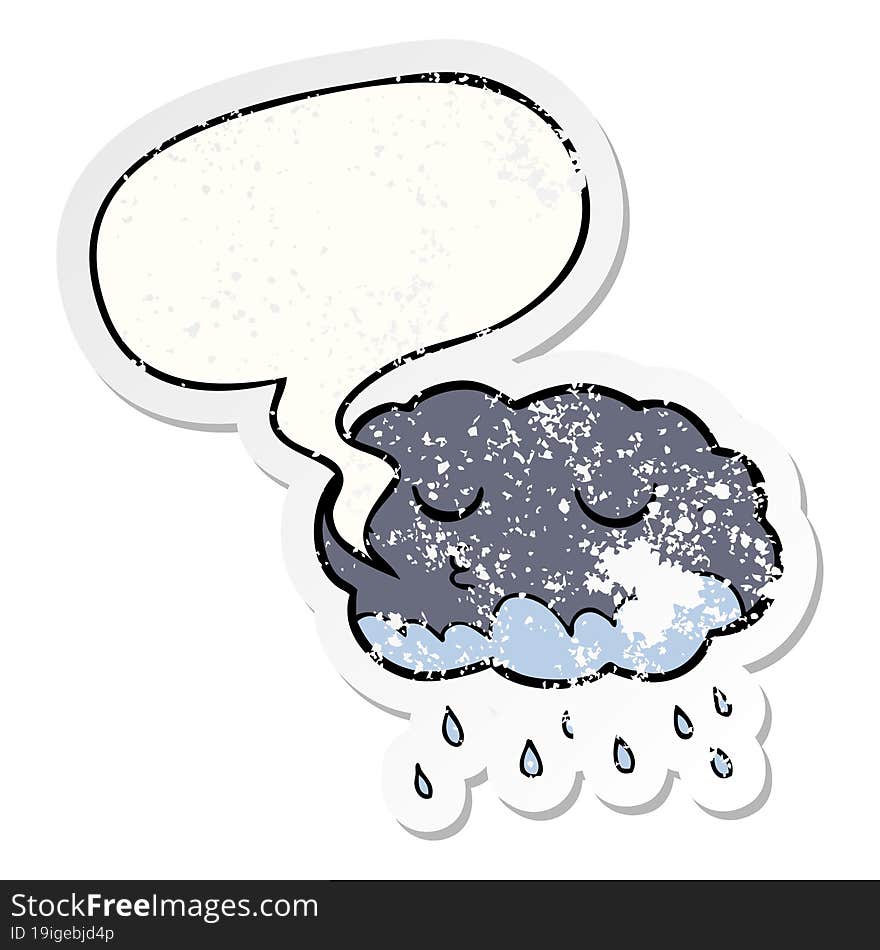 cartoon rain cloud and speech bubble distressed sticker