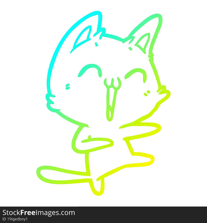 cold gradient line drawing happy cartoon cat meowing