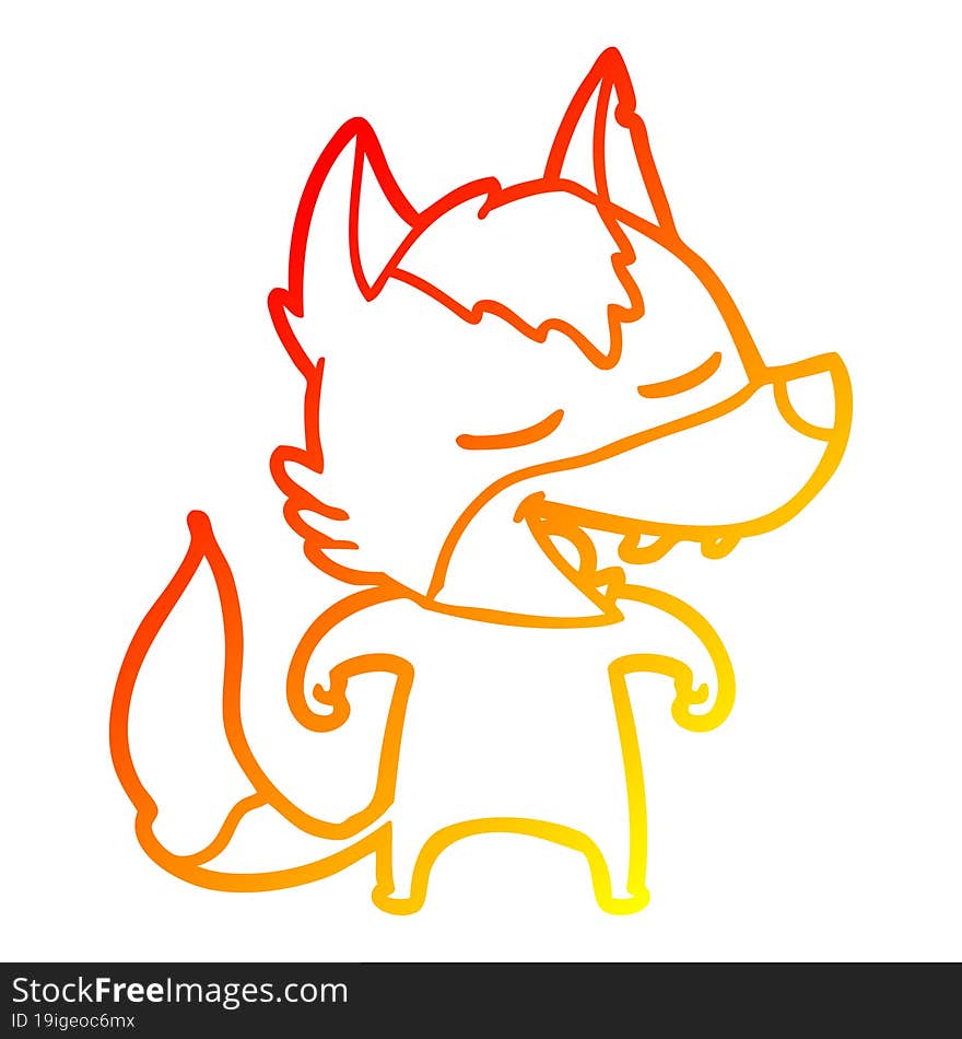 warm gradient line drawing cartoon wolf laughing