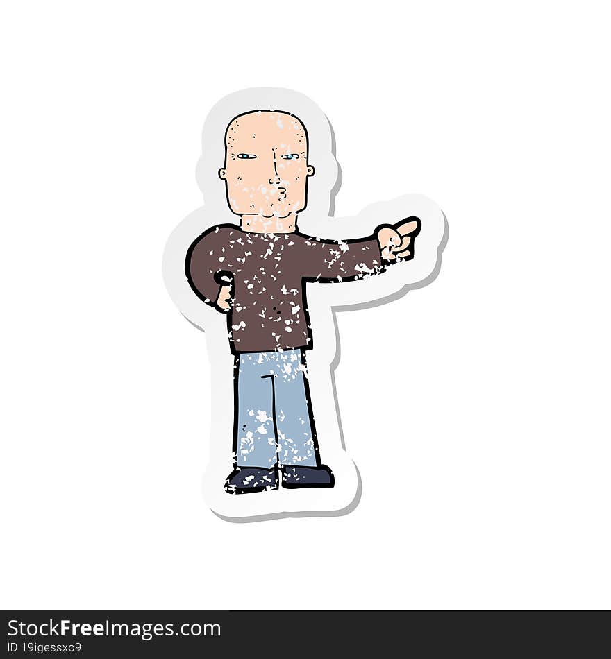 retro distressed sticker of a cartoon pointing man