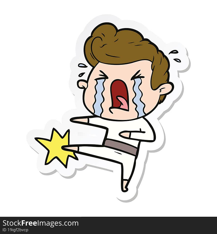 Sticker Of A Cartoon Crying Man