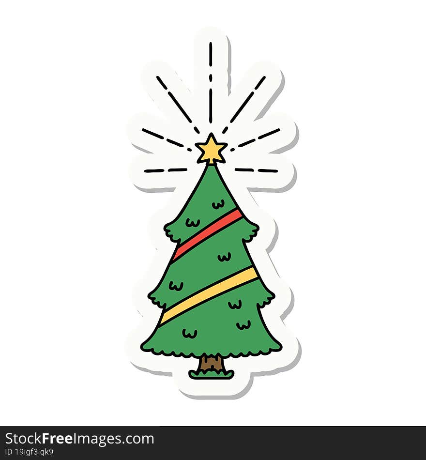 sticker of a tattoo style christmas tree with star