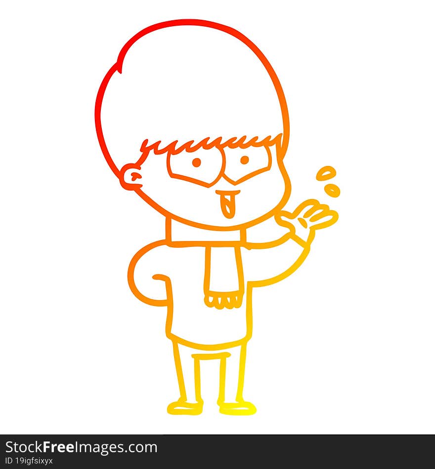 warm gradient line drawing cartoon happy boy