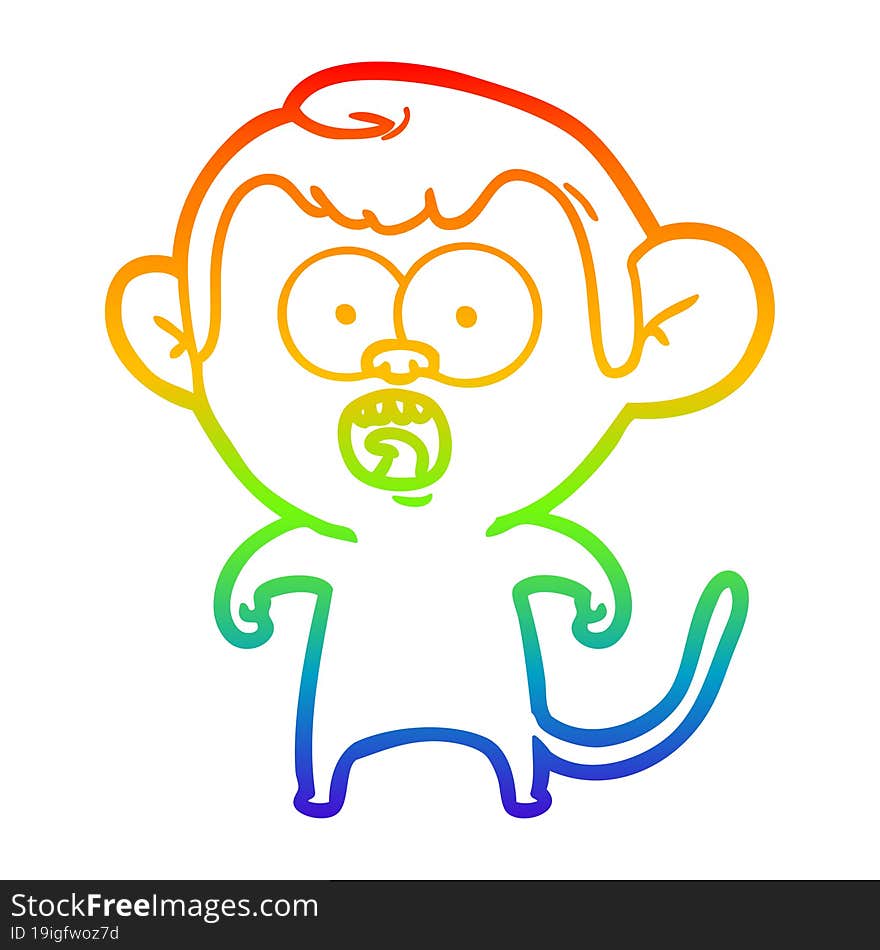 rainbow gradient line drawing cartoon shocked monkey