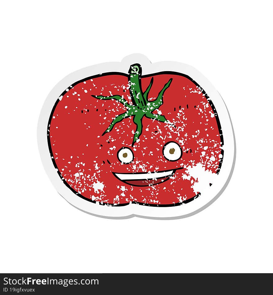 retro distressed sticker of a cartoon tomato