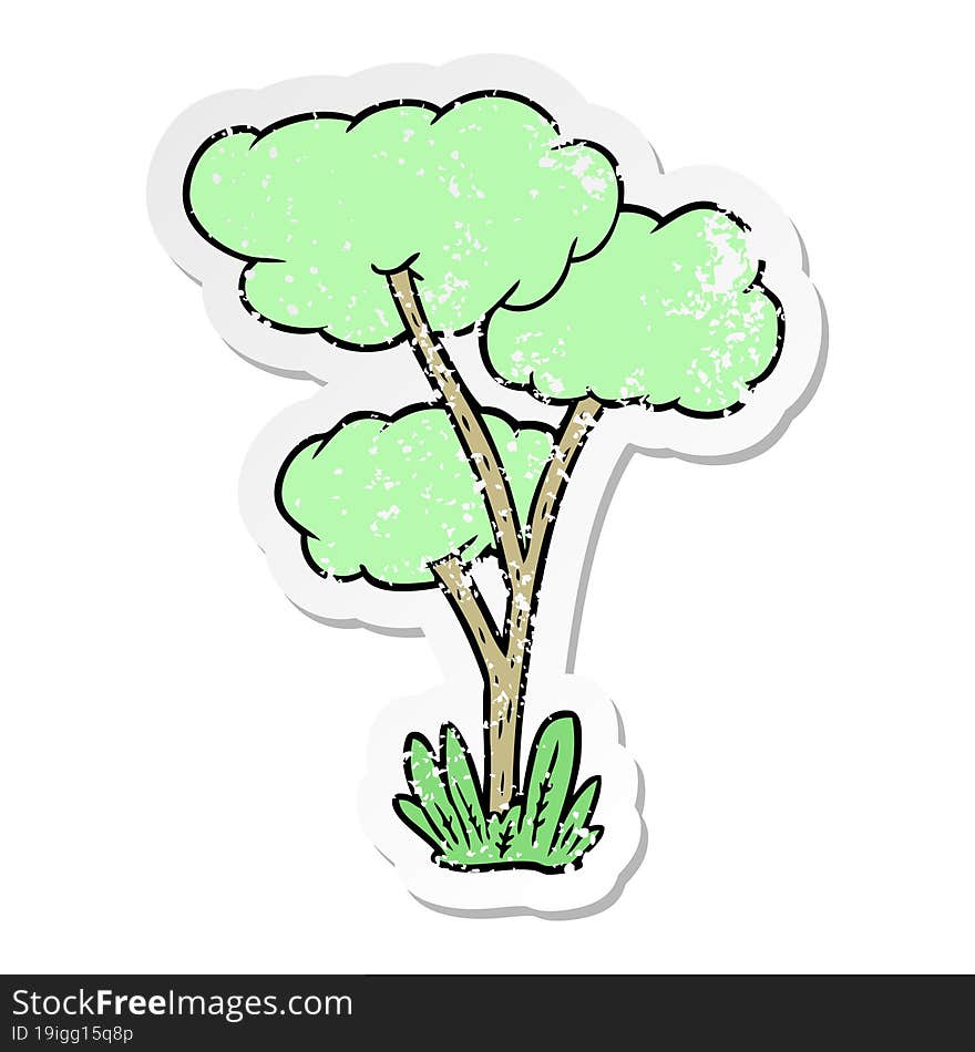 distressed sticker of a cartoon tree