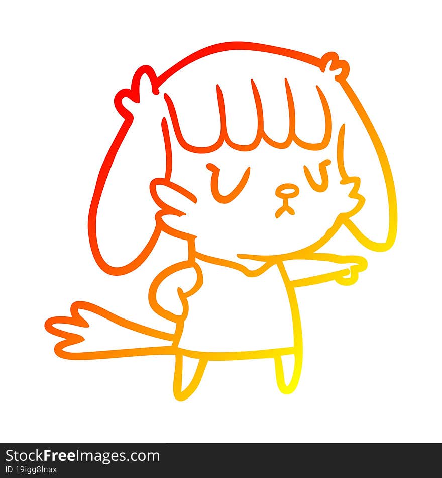 warm gradient line drawing of a dog girl pointing