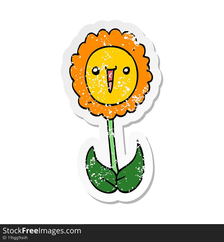 distressed sticker of a cartoon flower