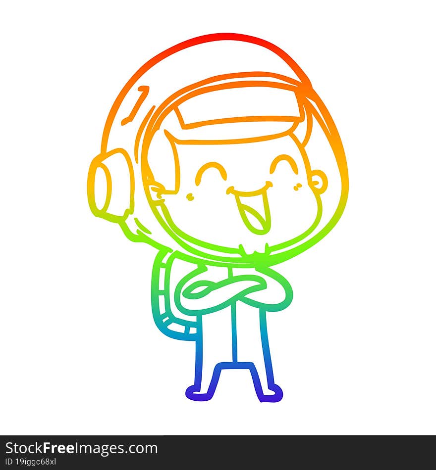 Rainbow Gradient Line Drawing Happy Cartoon Astronaut