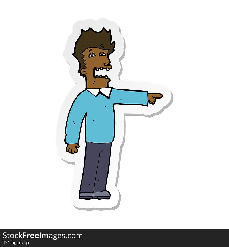 sticker of a cartoon man accusing