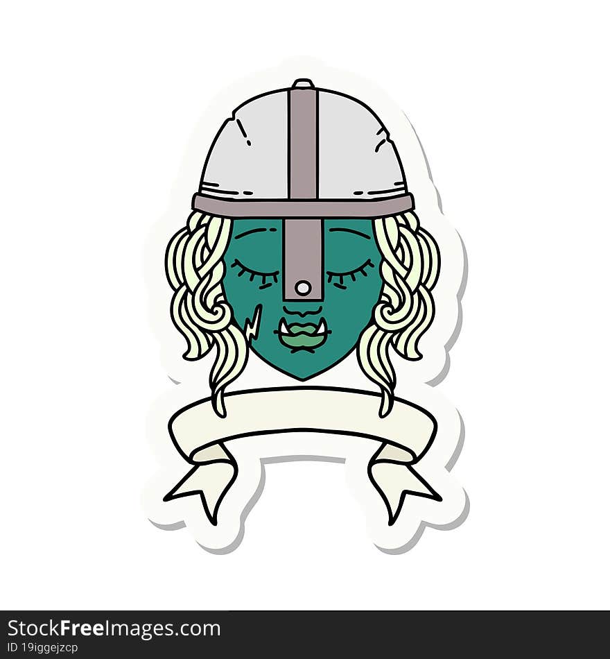 Orc Fighter Character Face With Banner Sticker