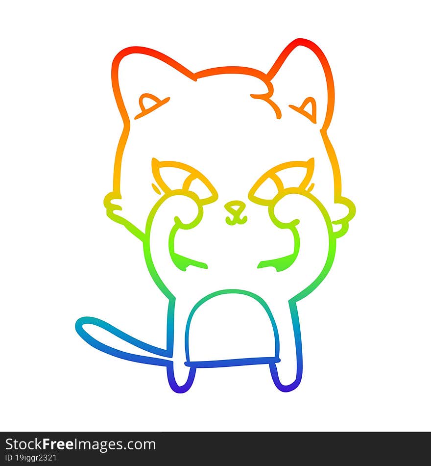 rainbow gradient line drawing of a cute cartoon cat