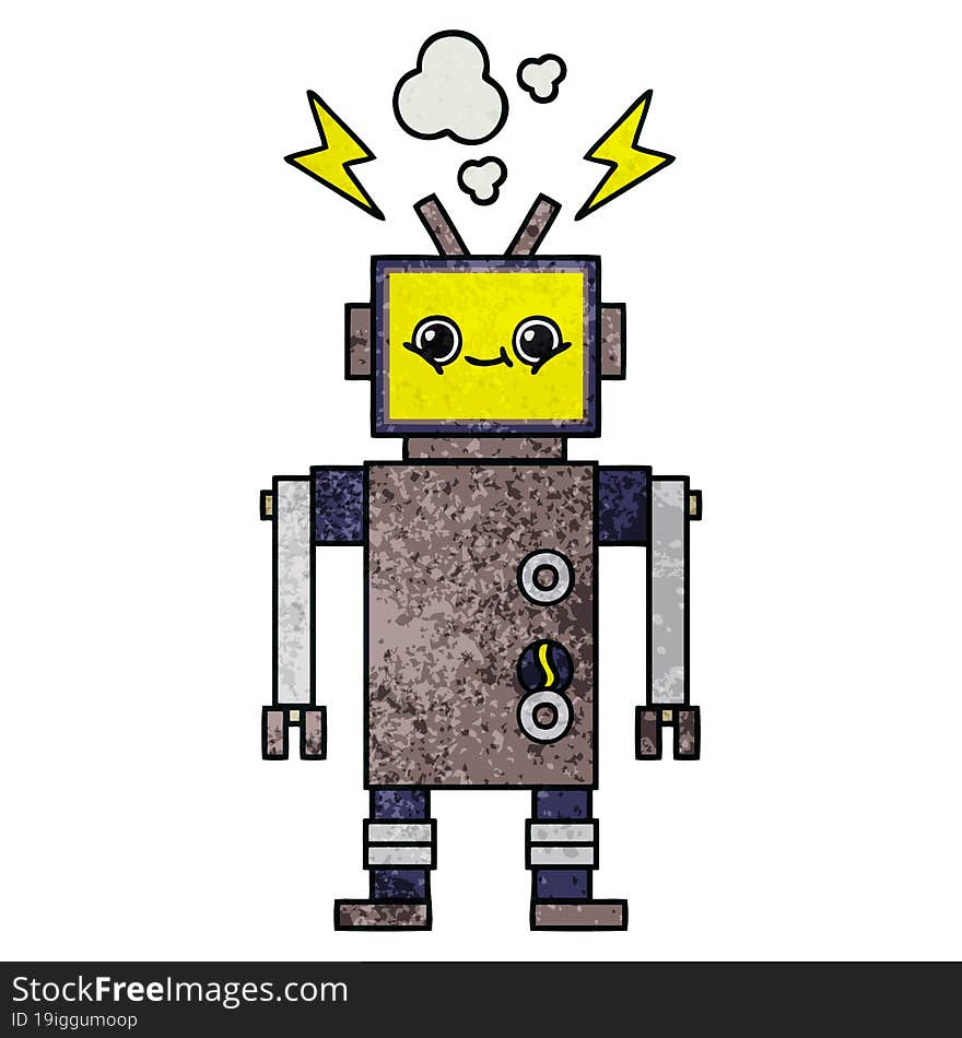 retro grunge texture cartoon of a robot