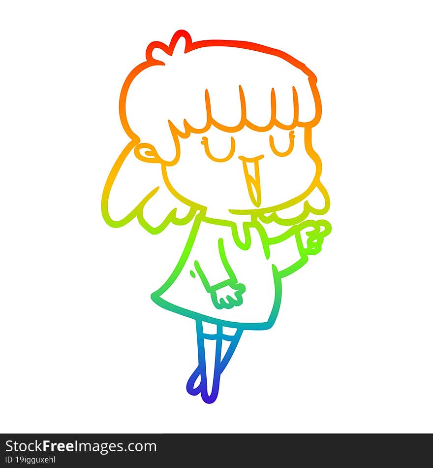 rainbow gradient line drawing cartoon woman laughing