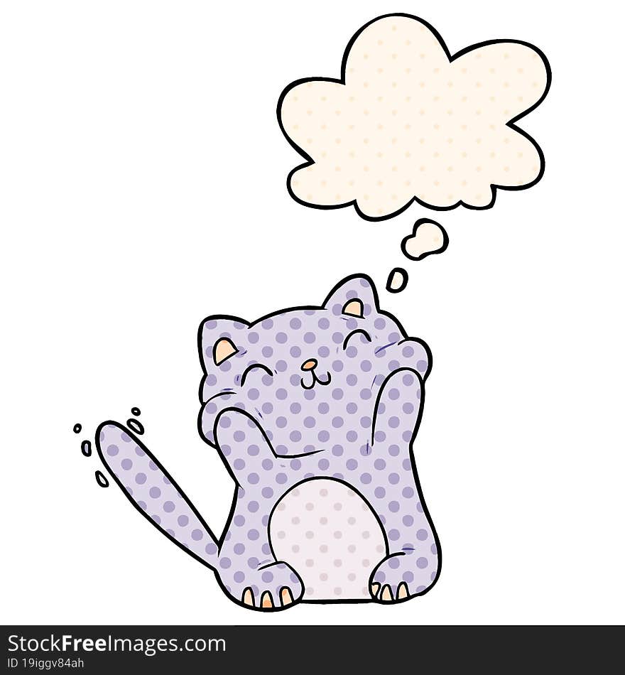 cartoon cat with thought bubble in comic book style