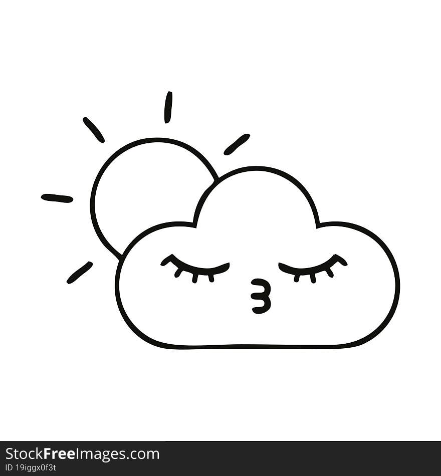 Line Drawing Cartoon Storm Cloud And Sun