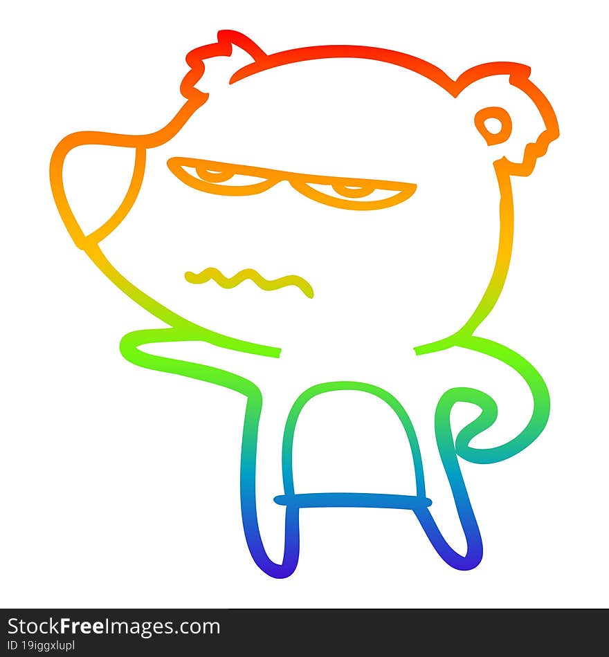 Rainbow Gradient Line Drawing Annoyed Bear Cartoon