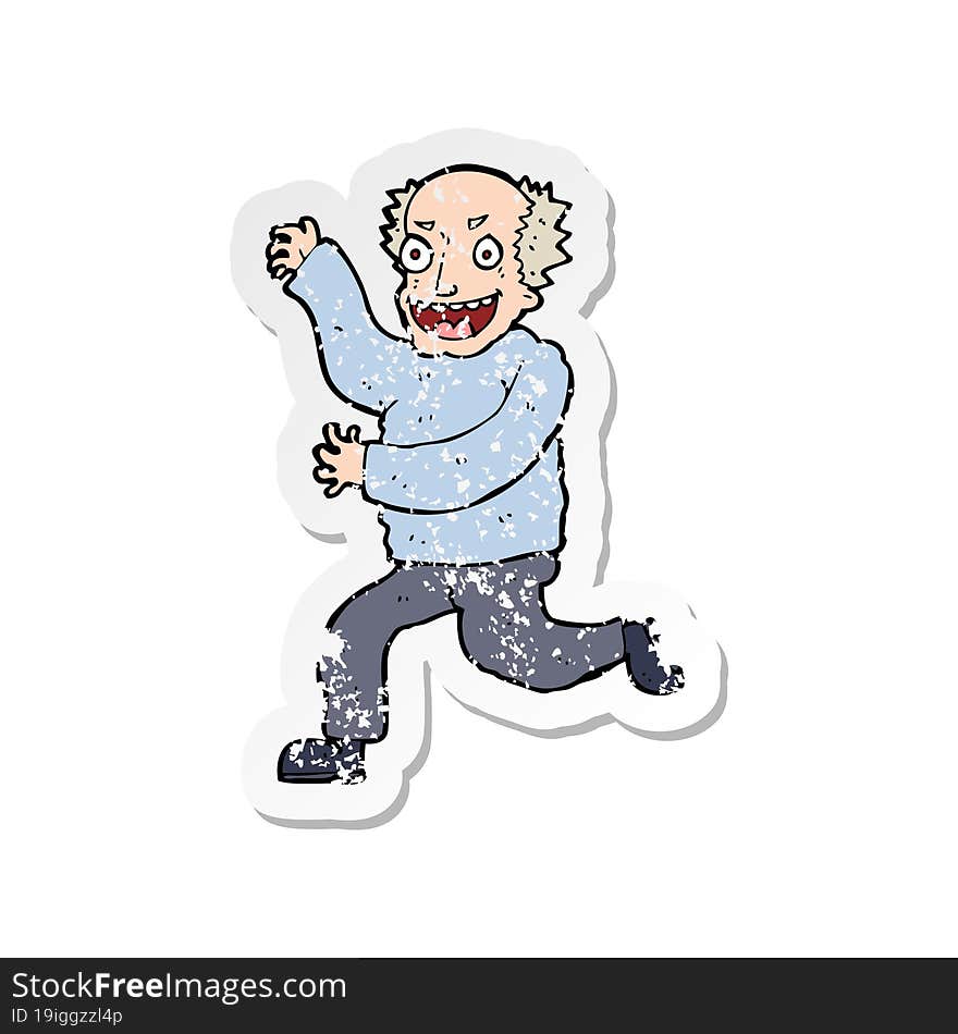 retro distressed sticker of a cartoon evil old man