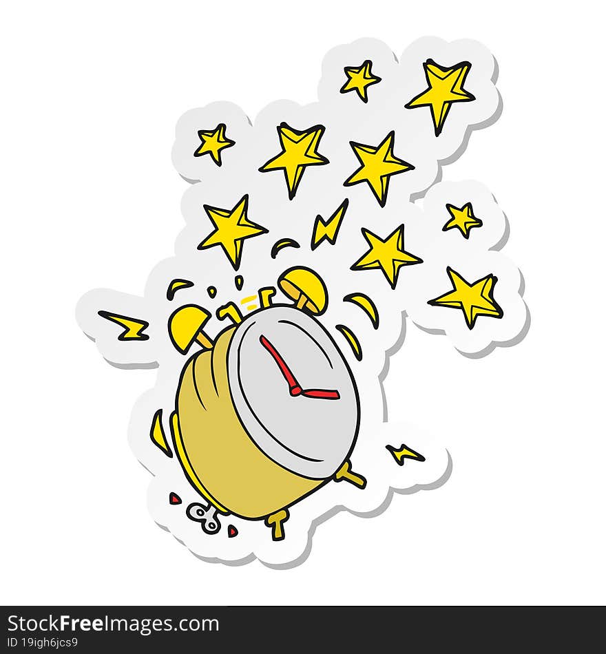 sticker of a cartoon ringing alarm clock