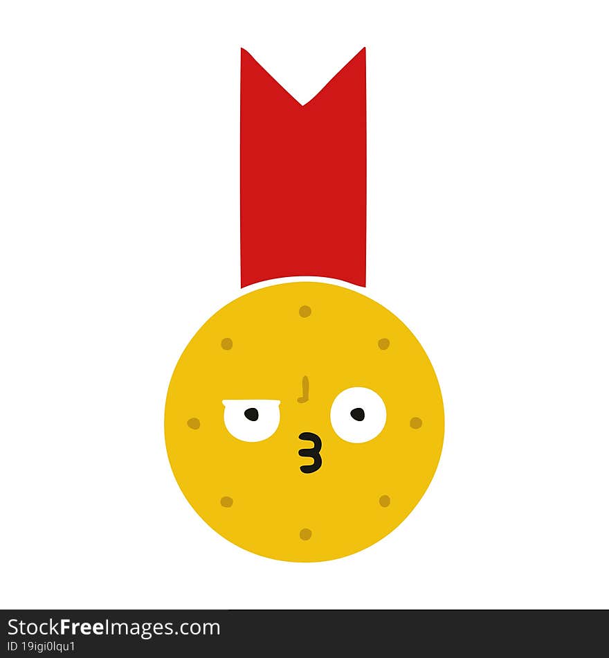 flat color retro cartoon of a gold medal