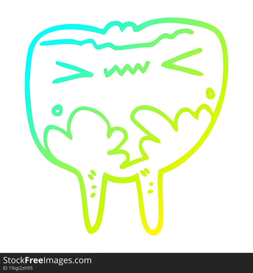 Cold Gradient Line Drawing Cartoon Bad Tooth