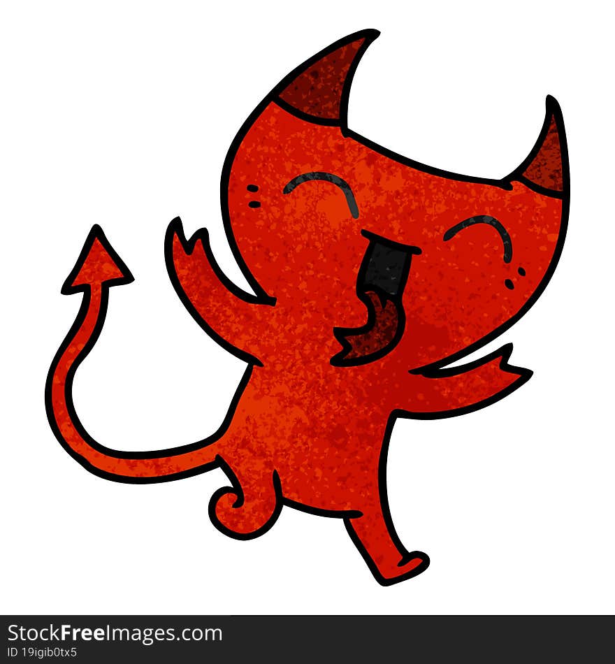 textured cartoon of cute kawaii red demon