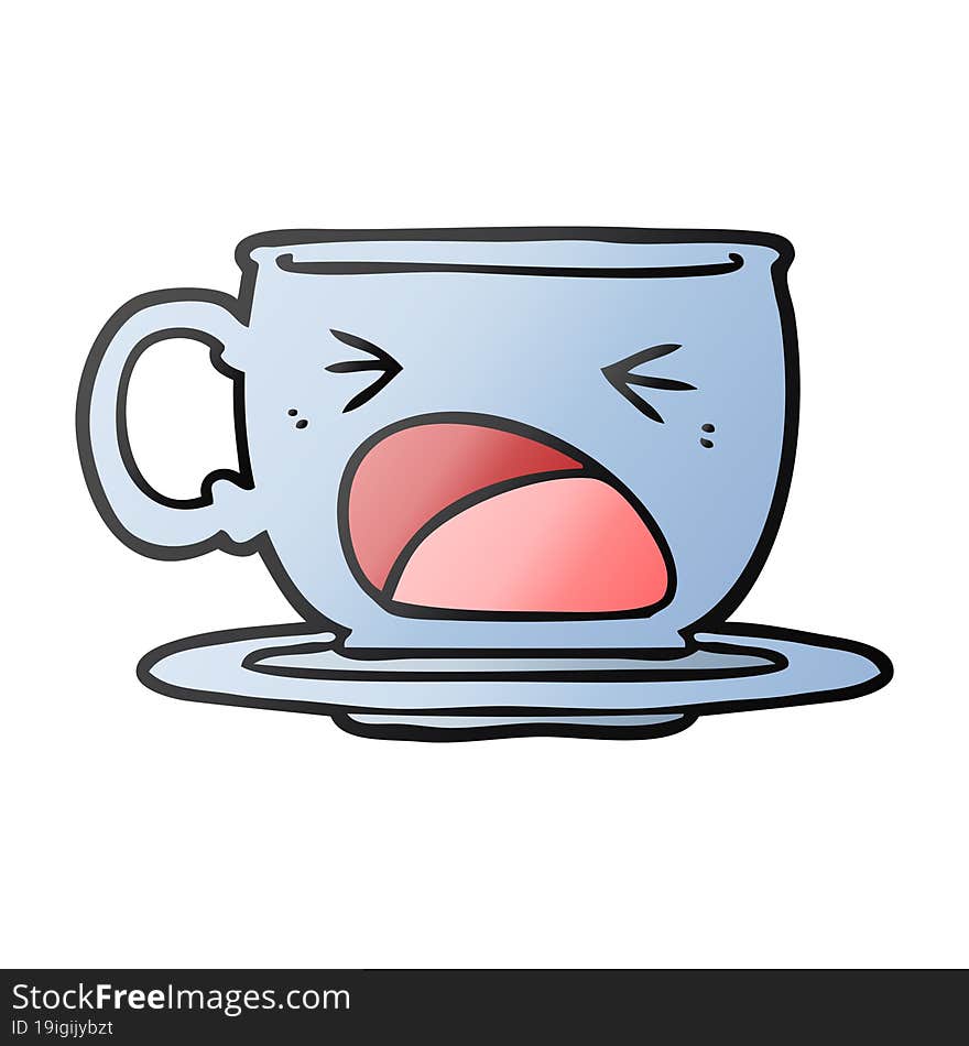 cartoon shouting tea cup. cartoon shouting tea cup