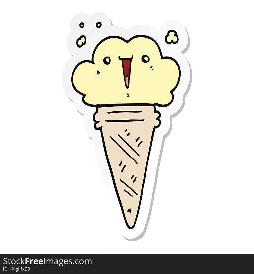 Sticker Of A Cartoon Ice Cream With Face