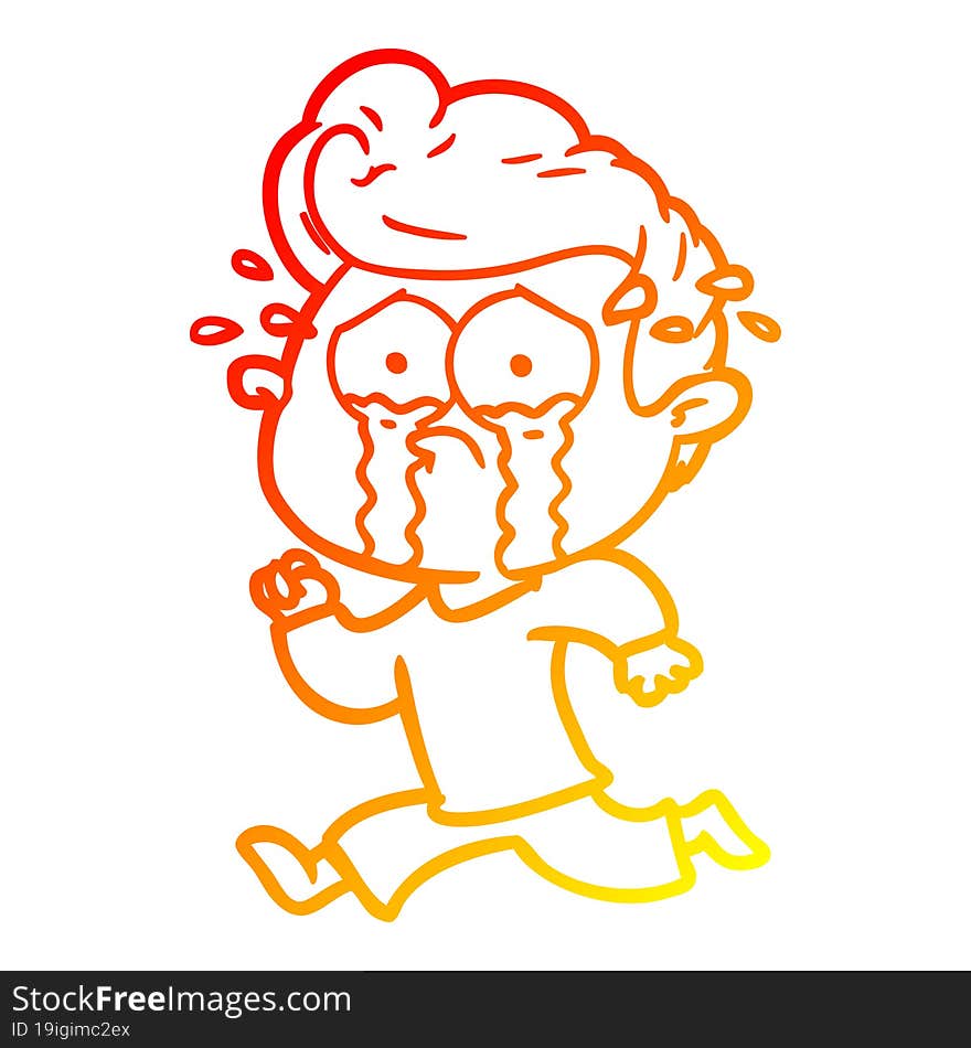 warm gradient line drawing cartoon crying man running