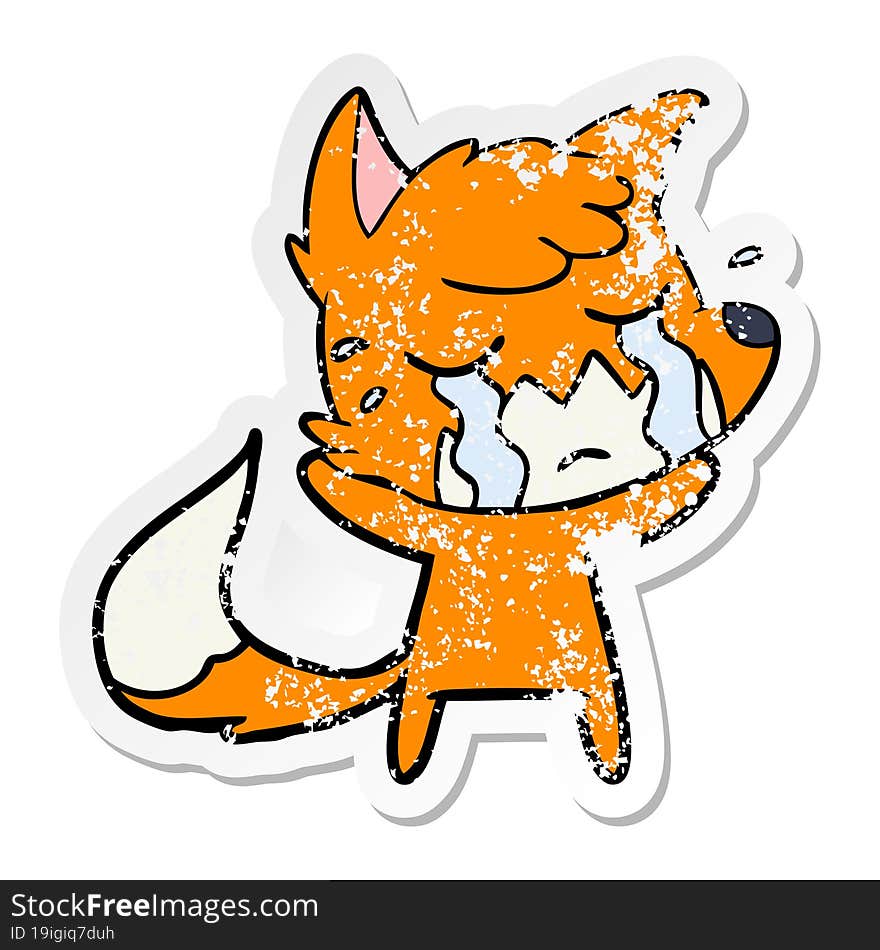 distressed sticker of a crying fox cartoon