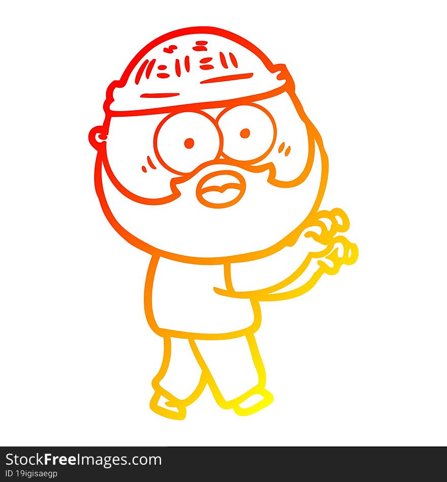 warm gradient line drawing cartoon bearded man grasping