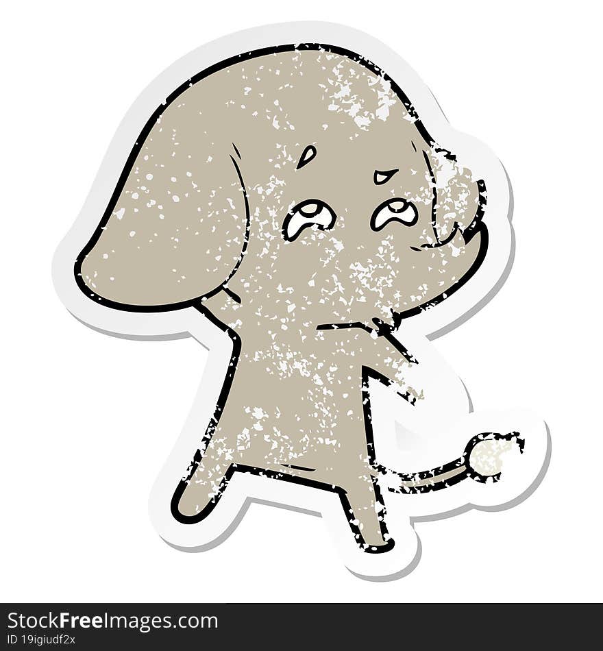 distressed sticker of a cartoon elephant remembering