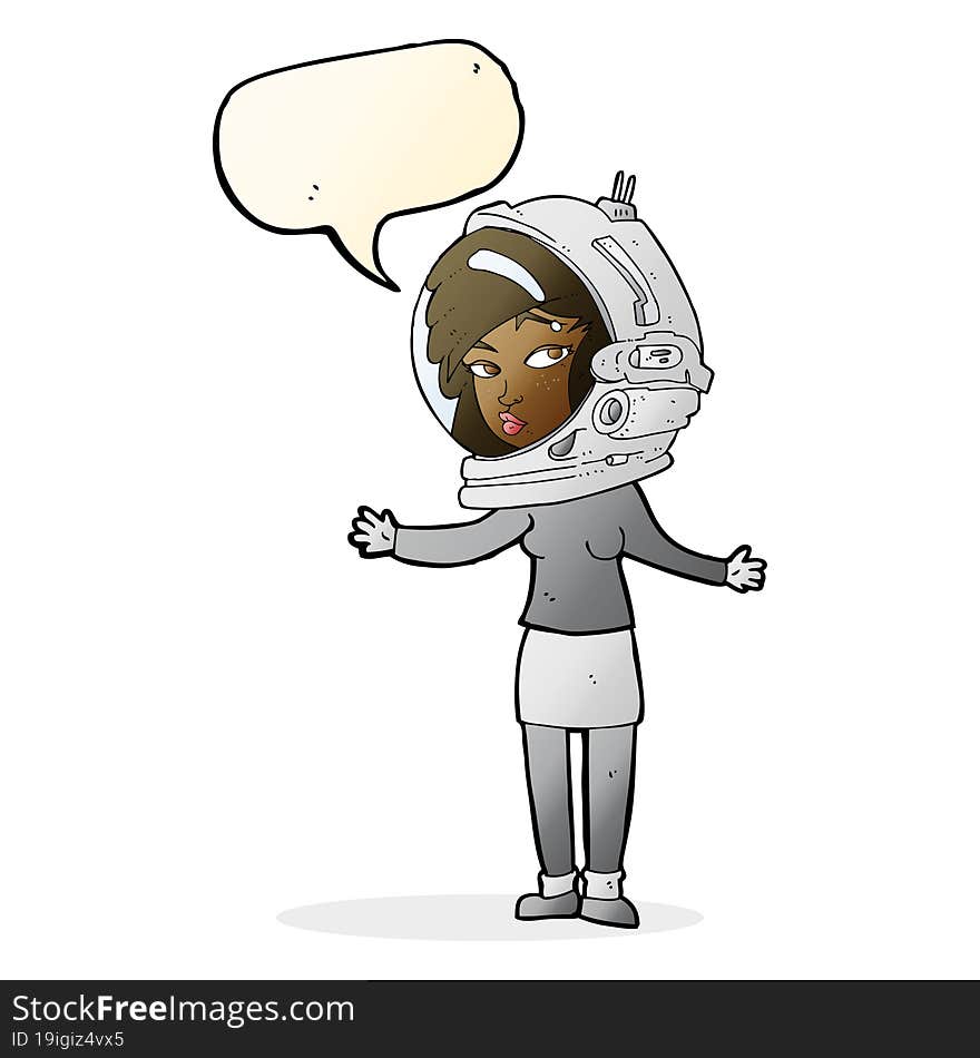 cartoon woman wearing astronaut helmet with speech bubble